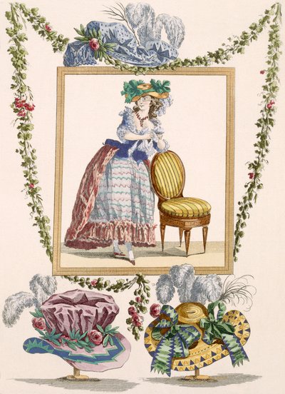 Femme en robe de jour élégante avec chapeau, gravure de Duhamel, planche no.235 de 